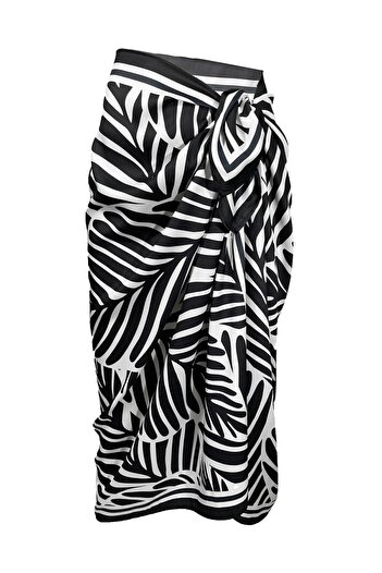 Bolder Lana-siyah Yaprak Desen Pareo Iç Göstermeyen Parlak Kumaş-95cm*145cm