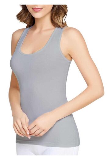 Tutku Women's Ribbed Wide Strap Gray Undershirt, Pack of 6