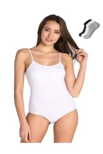 Tutku Women's White 3-Pack Cotton Rib Rope Strap Undershirt & 3 Black White Gray Socks