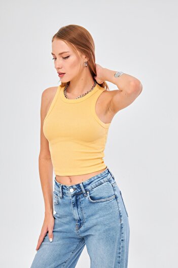 Irmak Kerekli Women's Yellow Corded Basic Crop Undershirt 4003
