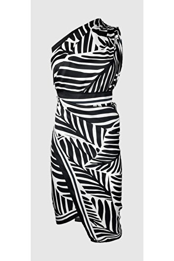 Bolder Lana-siyah Yaprak Desen Pareo Iç Göstermeyen Parlak Kumaş-95cm*145cm