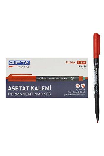 Gıpta Permanent Asetat Kalemi Silgili M Uç Kırmızı 12 Adet F1537