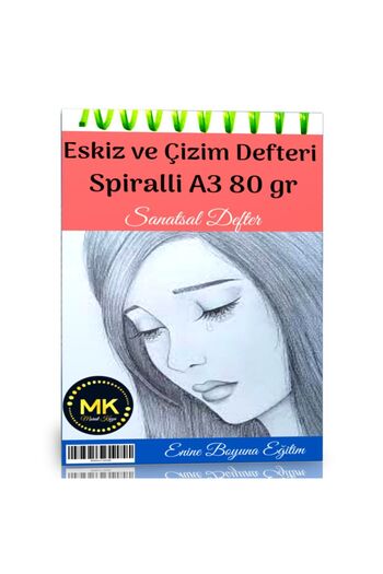 Enine Boyuna Eğitim Sketch and Drawing Notebook Spiral 60 Sheets A3 80gr