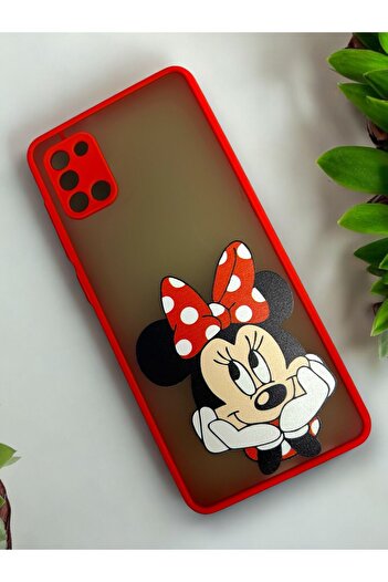 Merwish Samsung Galaxy A31 Minnie Pattern Camera Protected Hux Tpu Transparent Case Red