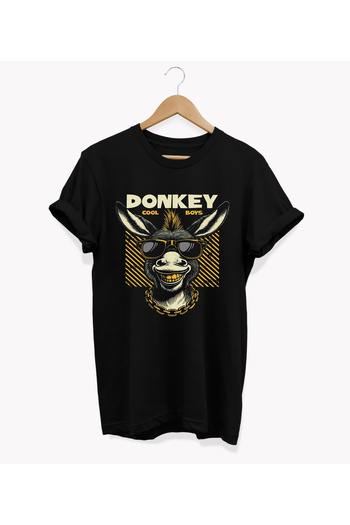 remonz Plus Size Donkey Printed Cotton Oversize T-shirt - Crew Neck