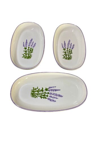 MTD SERAMİK 27 Cm Lavender Patterned Deep Boat Plate - 3 Pieces