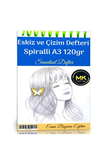 Enine Boyuna Eğitim Sketch and Drawing Notebook Spiral 60 Sheets A3 120 Gr