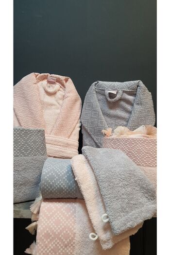 Nurpak Safir Family Bathrobe Set Cotton Gray Powder 8 Pieces
