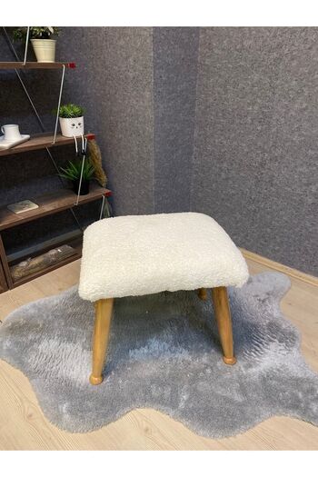 Asedia Trend Naturel Teddy Krem Ahşap Ayak Uzatma Pufu Makyaj Koltuğu Tabure Babalar Günü Hediyesi