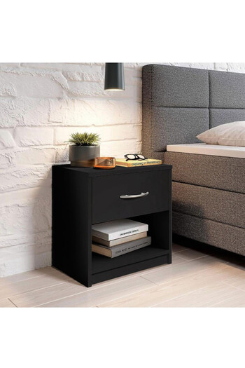 Modern home Modern Black Nightstand with Drawer and Shelf Storage - Stylish and Compact Side Table