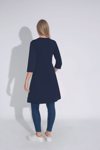 MyBen Navy Blue Colored Loose Cut Three Quarter Sleeve Tunic - Crew Neck T-407