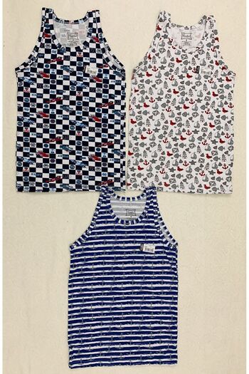 Tutku Boy's 3 Pieces Elastane Printed Patterned Undershirt