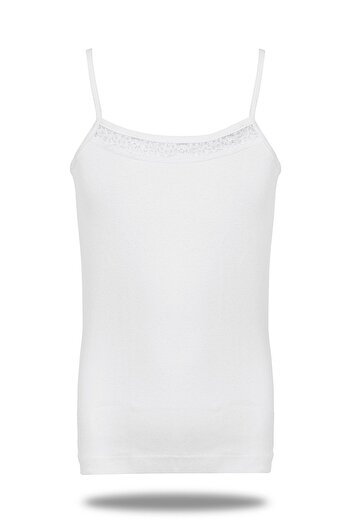 FSM1453 Girl's Cotton Rib String Strapped Lace Undershirt 6 Pcs -254