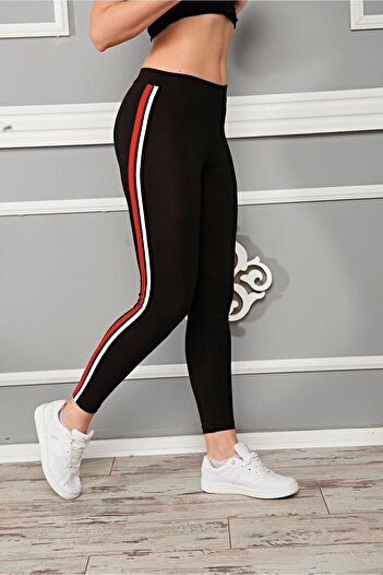 FSM1453 Colanți sport din lycra pentru femei, din bumbac, cu dungi roșii, până la gleznă -4903-4078