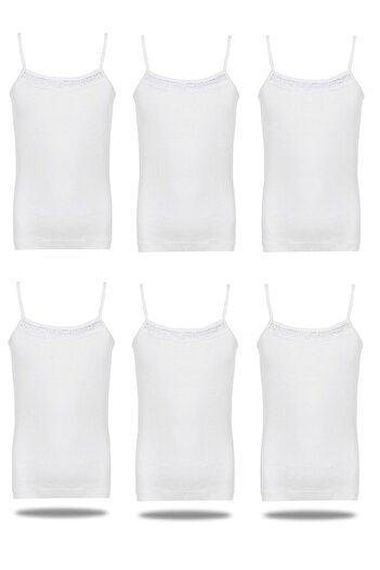 FSM1453 Girl's Cotton Rib String Strapped Lace Undershirt 6 Pcs -254