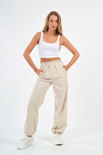 SevdeUgur Kadın Krem Paraşüt Pantolon / Kargo Pantolon / Jogger / Collection