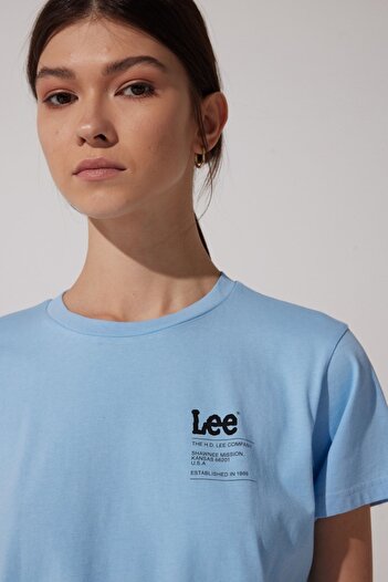 Lee Tricou oversize pentru damă, albastru deschis, cu guler rotund - 100% bumbac