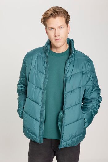 WRANGLER Regular Fit Regular Cut Stand Collar Men's Green Puffer Jacket