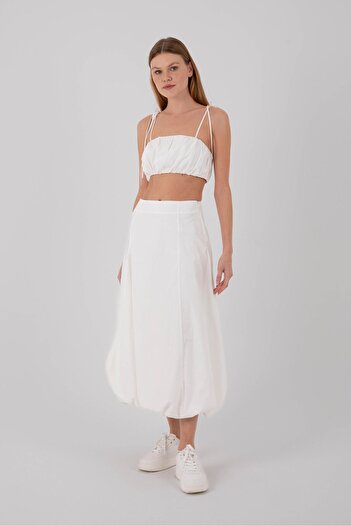 ONE8 100% Cotton Side Zip Lined Long Balloon Skirt