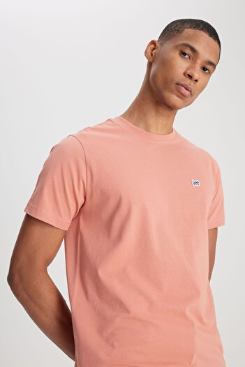 Lee Salmon Color Crew Neck 100% Cotton Men's T-shirt - Regular Fit