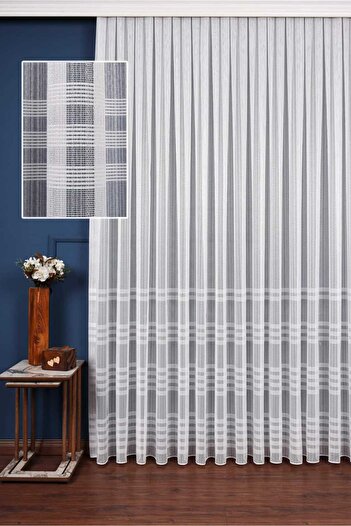 Perde Pendik Linen Tulle - Striped, Striped and Plain Tulle, Lounge Tulle, Sik Pi̇le