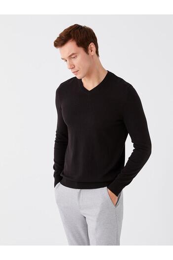 LC Waikiki Lcwaikiki - Men's V-Neck Long Sleeve Dark Khaki Knitwear Sweater