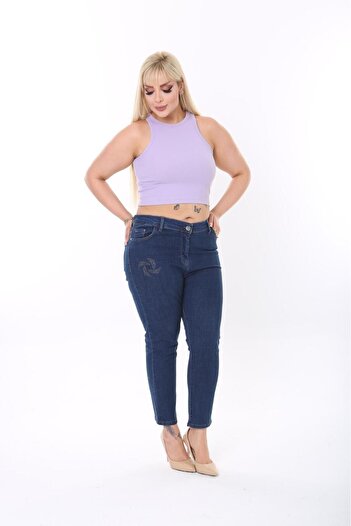 SERRA BÜYÜK BEDEN ANKLE-Length Rhinestone Detailed PANT