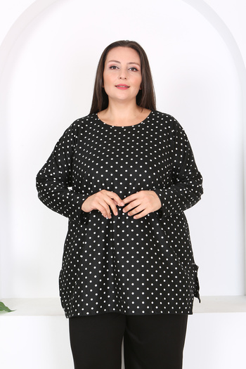 XL Modam Xlmodam Black Patterned Lycra Tunic - Plus Size, Long Sleeve