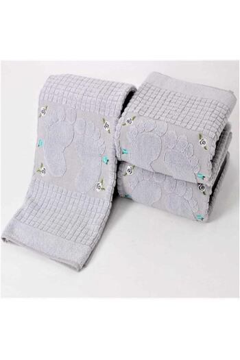 AYHANHOME 3 Pieces Gray Color Embroidered Foot Towel 100% Cotton Size: 50x70