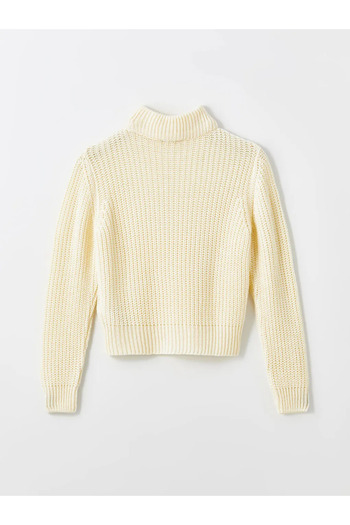 LC Waikiki Ecru Xside Women's Knitwear Sweater - Half Turtleneck, Solid Long Sleeve