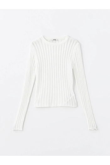 LC Waikiki Ecru Openwork Knitwear Sweater - Crew Neck Women