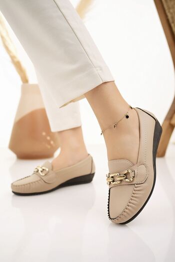 Modafırsat Women's Ballerinas Beige Buckle Lightweight Comfortable Stylish Business Office Daily Shoes