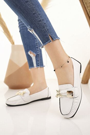 Modafırsat Women's Flats White Buckle Lightweight Comfortable Stylish Business Office Daily Shoes