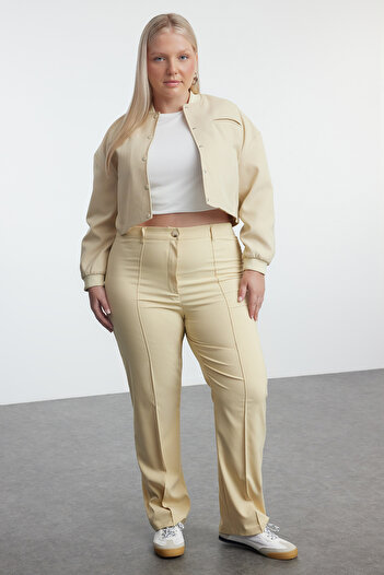 Trendyol Curve Straight Cut Mink Woven Trousers - Tbbss24Ar00048 with Sewing Detail