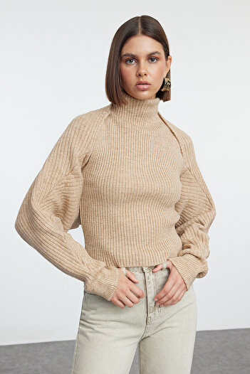 Trendyol Collection Pulover de tricotaj bej cu textura moale - Bolerelu, TWOAW25KZ00022
