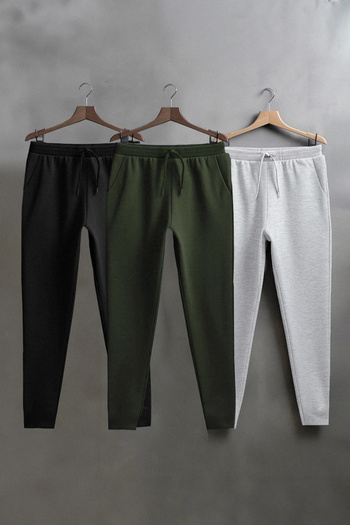 Edit by Trendyol Oversize Men's Sweatpants - Black, Gray, Khaki 3 Pack Tedaw25Ea00016
