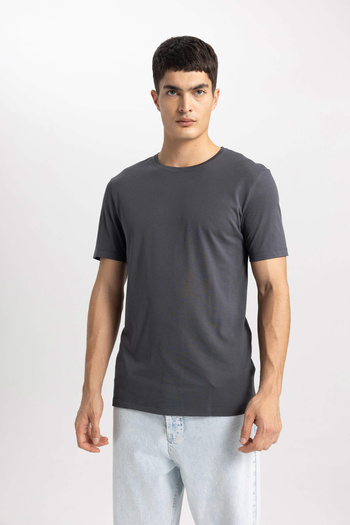 DeFacto Slim Fit Slim-Fitting Crew Neck Modal Blend Basic Plain Short Sleeve T-Shirt (25 Au)