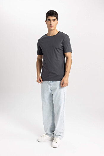 DeFacto Slim Fit Slim-Fitting Crew Neck Modal Blend Basic Plain Short Sleeve T-Shirt (25 Au)