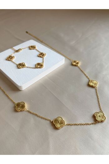 Inure Jewelry Valuable Gold Yonca Model Kadın Çelik (KOLYE & BİLEKLİK) 2'li Set
