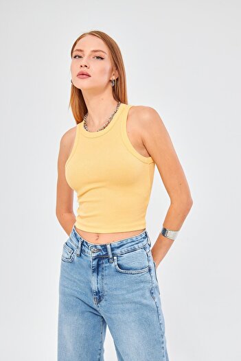 Irmak Kerekli Women's Yellow Corded Basic Crop Undershirt 4003