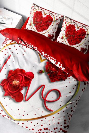 MonoHome Valentine's Day Special Double Duvet Cover Set Cotton Satin Love Feather