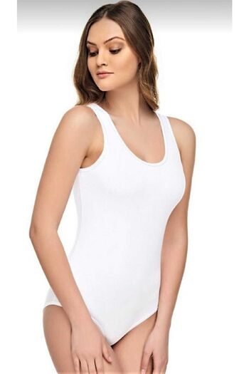 Tutku Women's 12" Thick Strap Cotton Lycra Hook and Snap Bodysuit 0149
