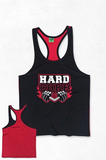 Ghedto Hard Core Gym Fitness Tank Top Athlete Singlet Μαύρο Κόκκινο