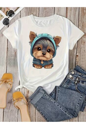 Pink Sky Large Size Dog Printed Trend T-shirt