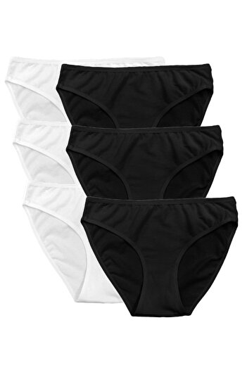 FSM1453 Women's Cotton Ribbed Normal Waist Lycra Bikini Slip Panties 6 Pcs - 3054