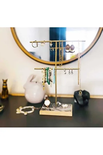 Drm Wood Gold Jewelry Stand, Jewelry, Earring, Bracelet, Necklace Set, Jewelry Cabinet Organizer