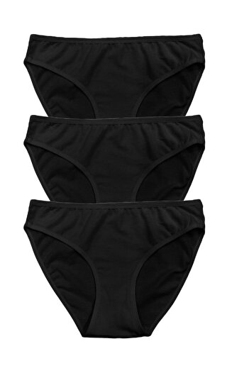 FSM1453 Women's Cotton Rib Normal Waist Lycra Bikini Slip Panties 3-Piece - 3054