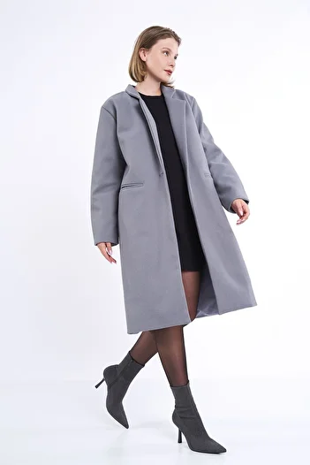 SevdeUgur Gray Stamp Coat - Women's, Pockets and Buttons / Collection