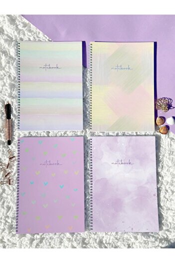 Smile Notes 4 Pieces A4 Size Spiral Lined School Notebook 80 Sheets Set of 4 Lined - Lined A4 Notebook Colorful
