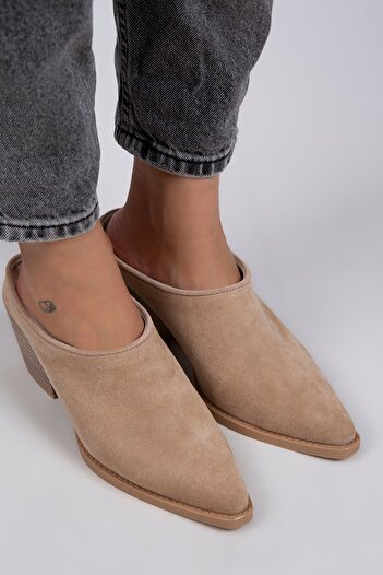 Manijero Papuci de damă Stella din piele naturală Western Beige - piele de căprioară